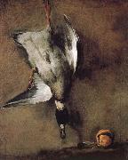 Wild ducks hanging on the wall, and the Orange Jean Baptiste Simeon Chardin